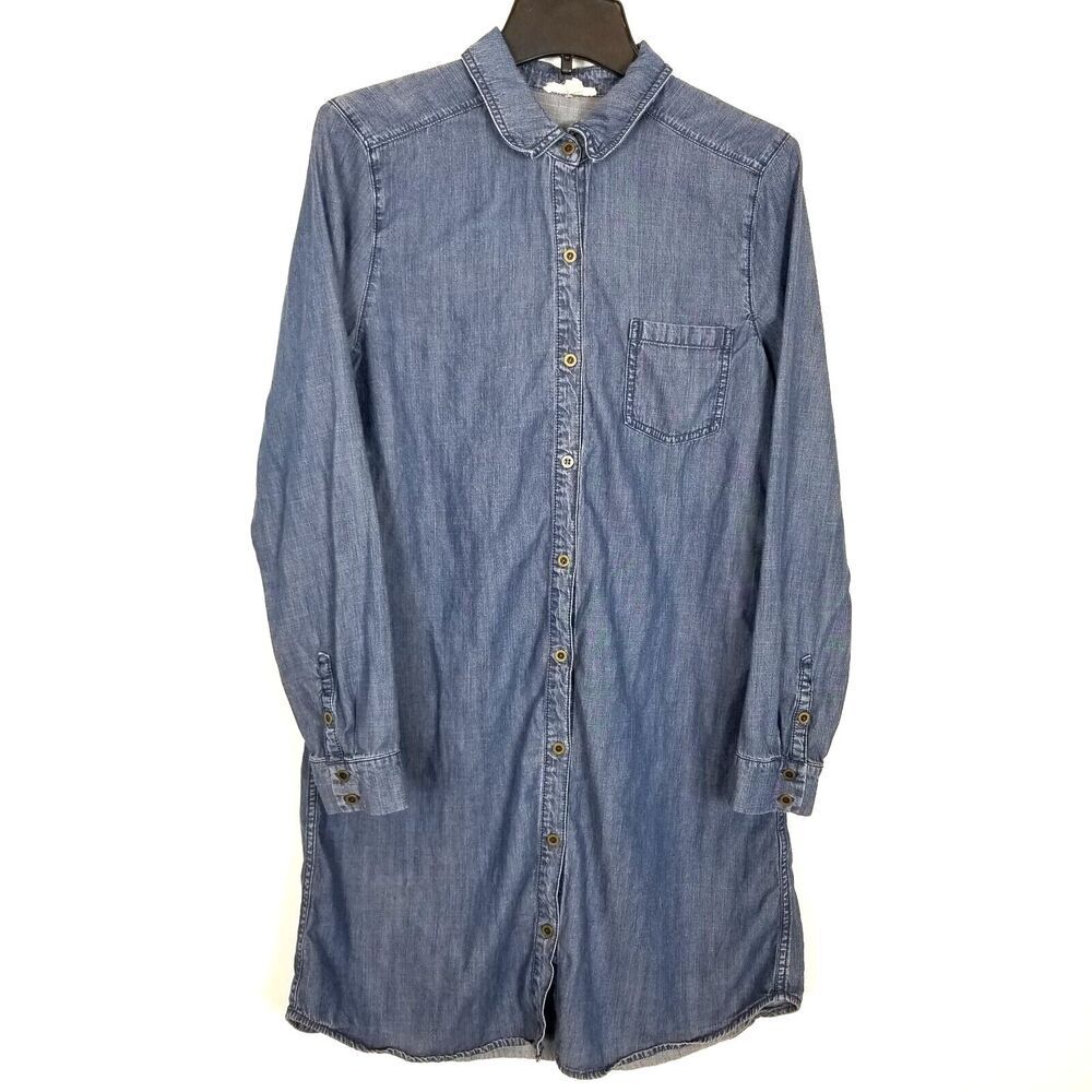 Eileen Fisher Women Abigail Denim Shirt Dress Sz S Blue Organic cotton Blend